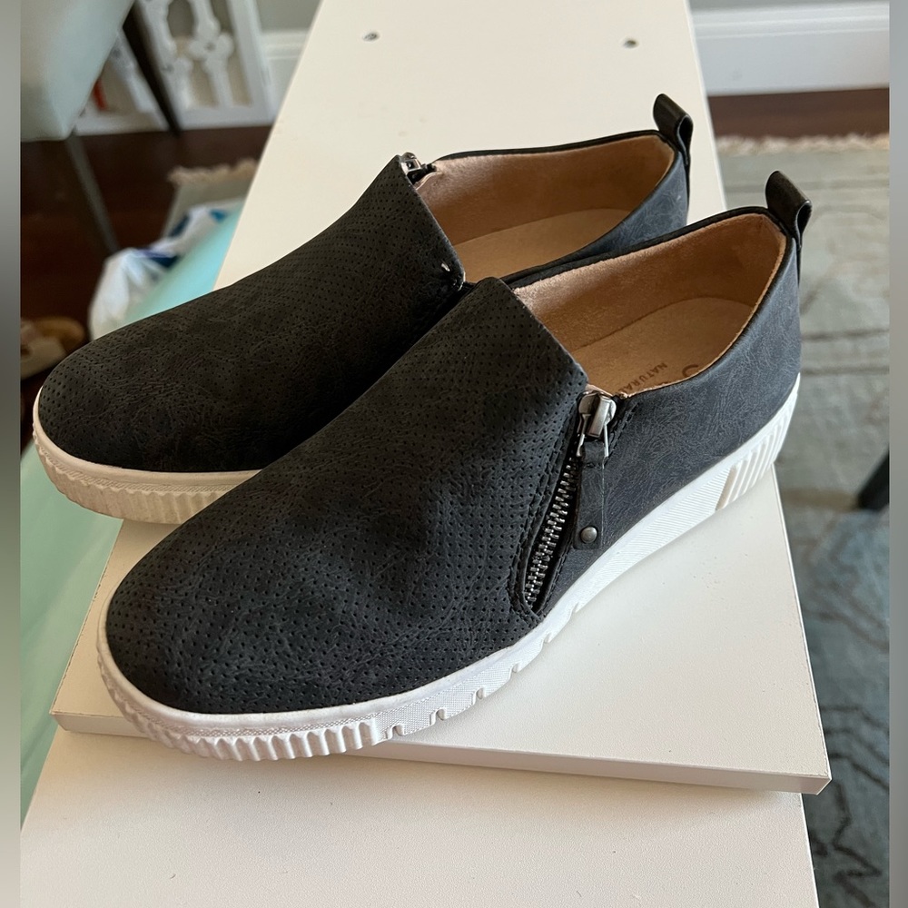Naturalizer black suede slip on sneakers